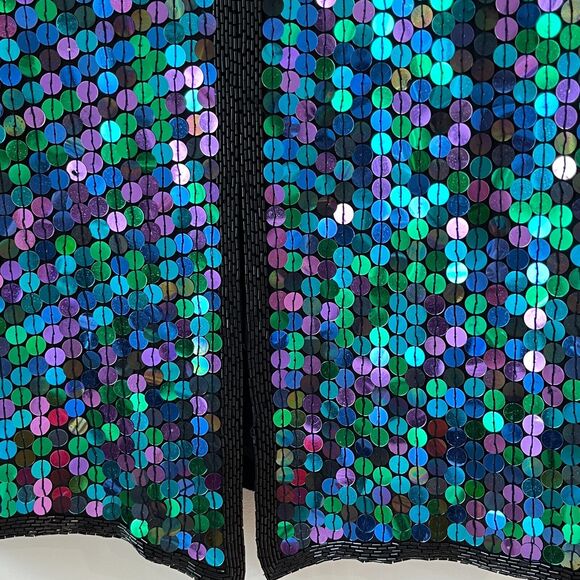 VTG Oleg Cassini All Over Sequin Silk Jacket Glam Evening Colorful Oversized M - Picture 8 of 15